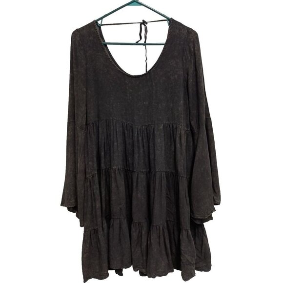 Catch Me Womens Tiered Babydoll Mini Dress Small Black Washed BOHO Whimsigoth - Picture 1 of 8